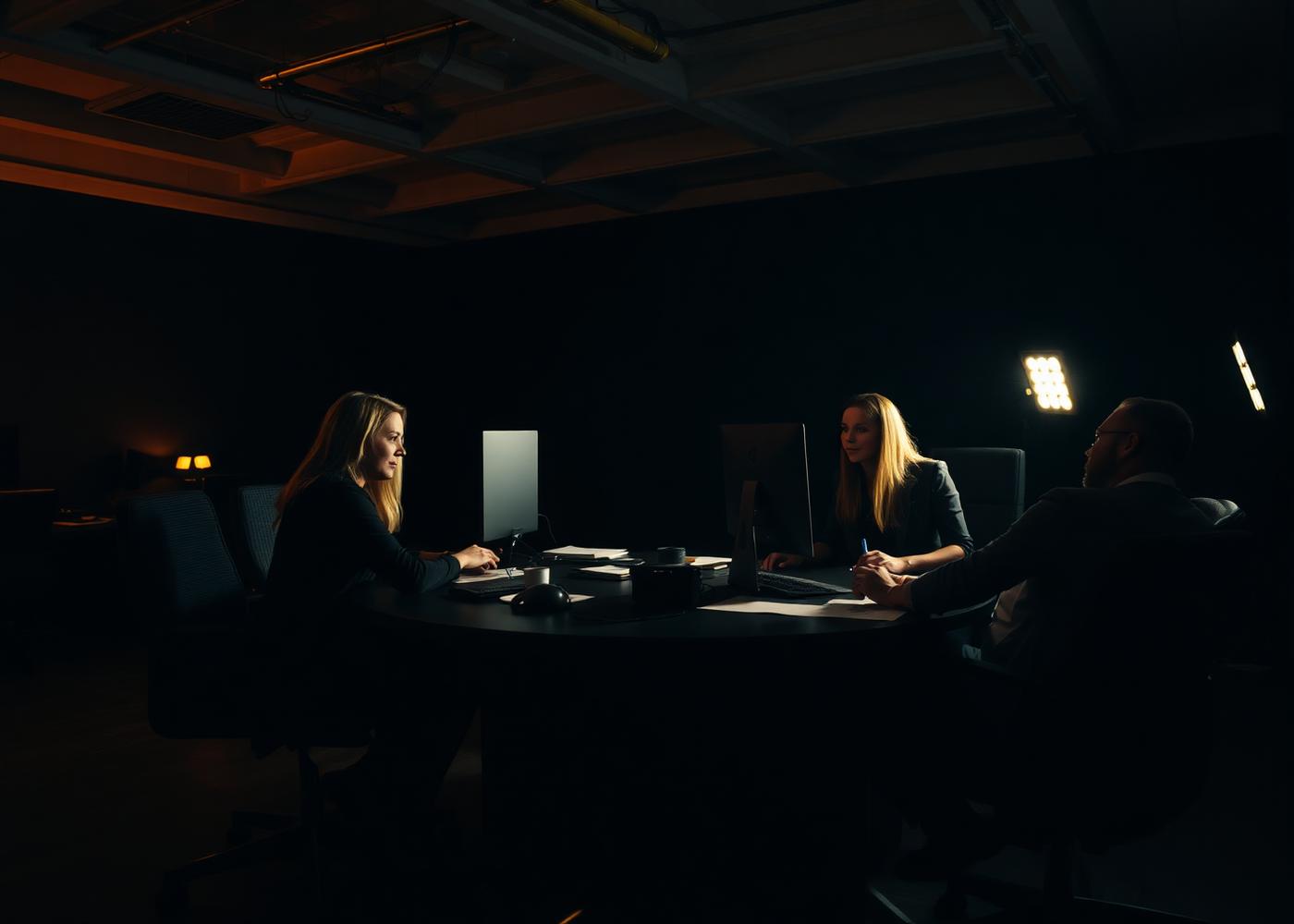 Maximus Media team working in a dimly lit studio